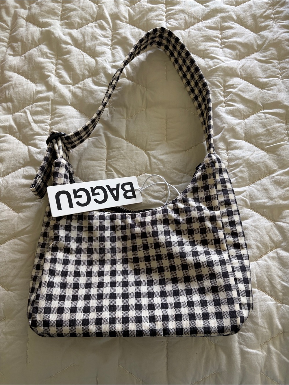 BAGGU Black and White Gingham Shoulder Bag